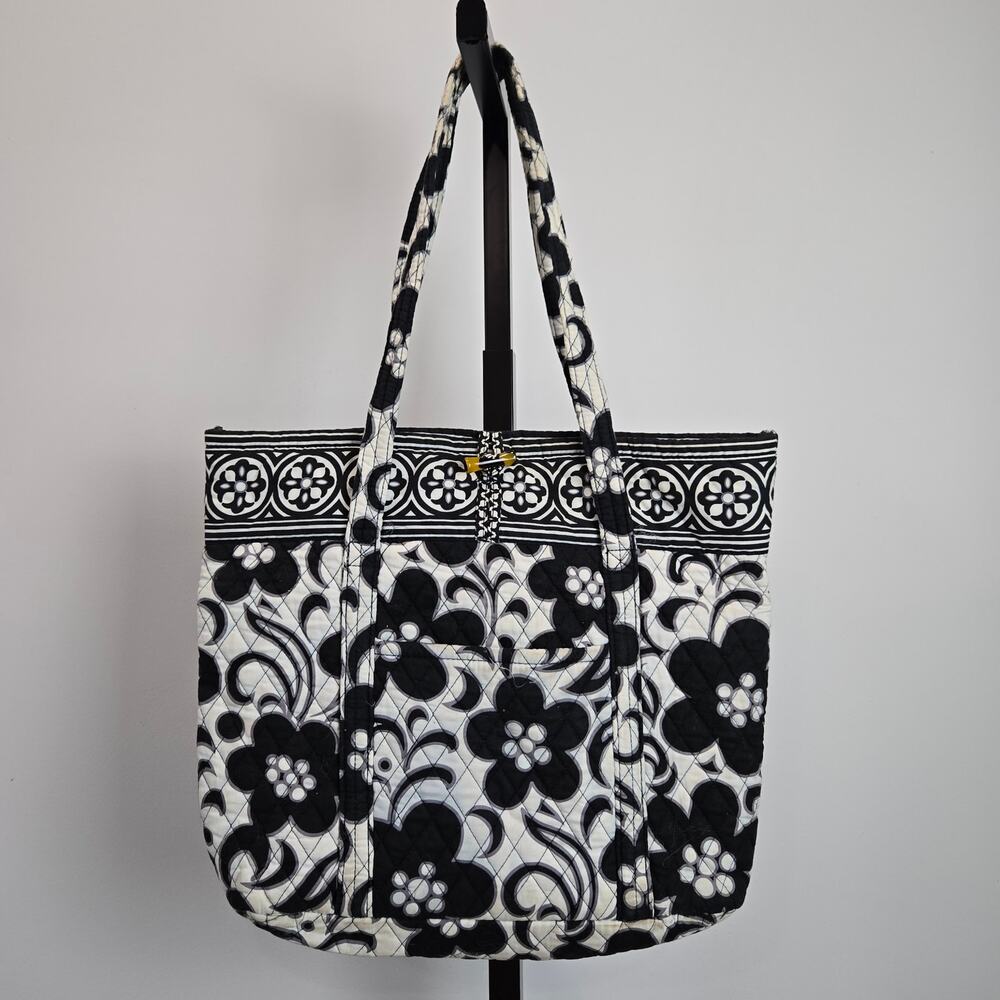 Vera Bradley Quilted Tote Bag Purse Black and White Floral Boho